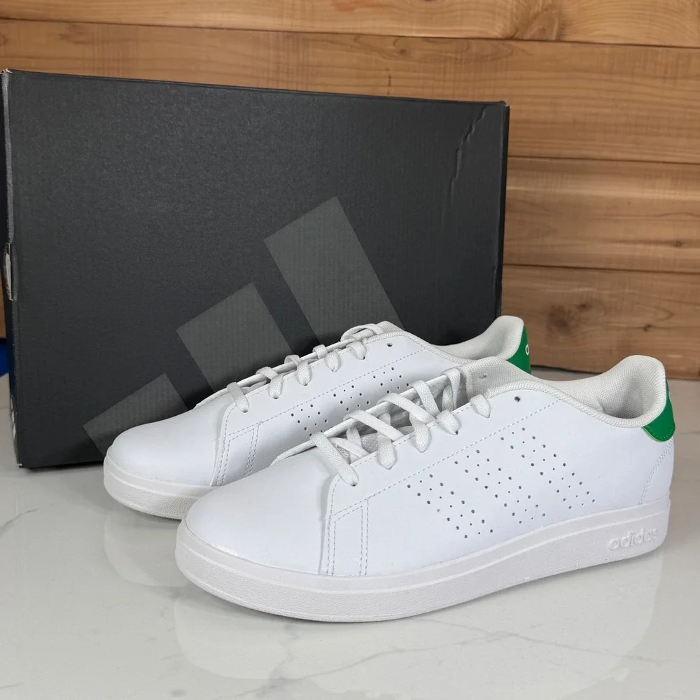 Adidas Advantage Base 2.0 White Green Tennis Sneakers ID3889 Mens 6.5 Womens 7.5